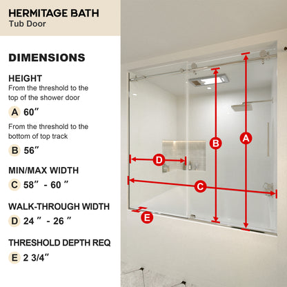 Saudade 60 in. W x 60 in. H Sliding Frameless Tub Door Finish with Clear Glass 7051-6060SV-3_57c92415-c54c-48fc-8058-db52d7da9222