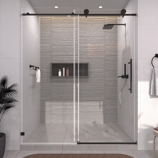 TaiMei 60 in. W x 76 in. H Sliding Semi-Frameless Shower Door with Clear Glass