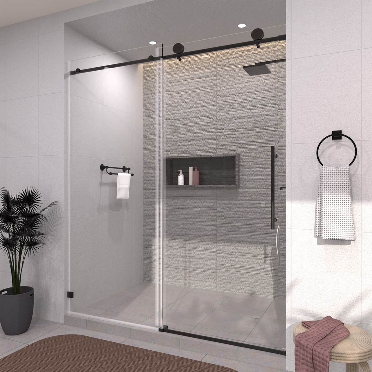 TaiMei 60 in. W x 76 in. H Sliding Semi-Frameless Shower Door with Clear Glass 7051-7660-BL02