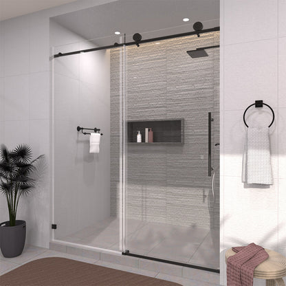 TaiMei 60 in. W x 76 in. H Sliding Semi-Frameless Shower Door with Clear Glass 7051-7660-BL02