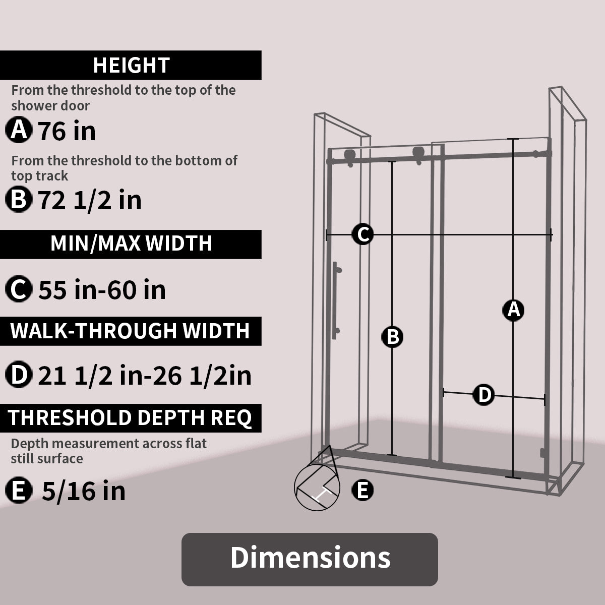 TaiMei 60 in. W x 76 in. H Sliding Semi-Frameless Shower Door with Clear Glass 7051-7660-BL05