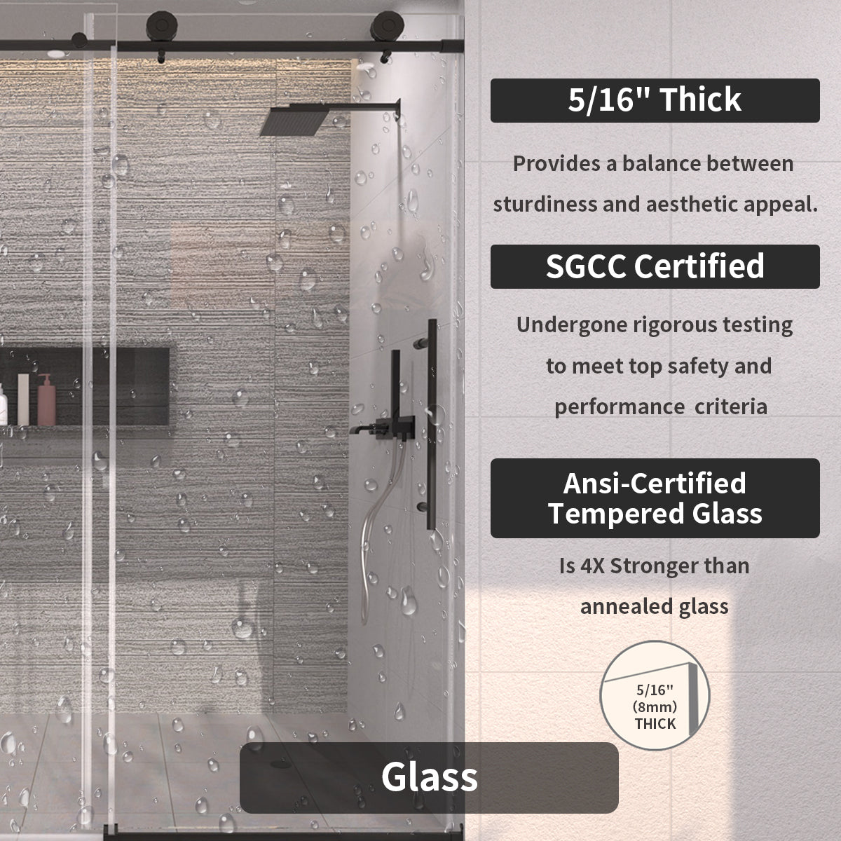 TaiMei 60 in. W x 76 in. H Sliding Semi-Frameless Shower Door with Clear Glass 7051-7660-BL08