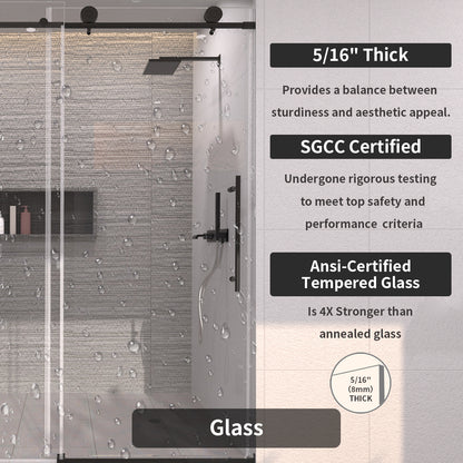 TaiMei 60 in. W x 76 in. H Sliding Semi-Frameless Shower Door with Clear Glass 7051-7660-BL08