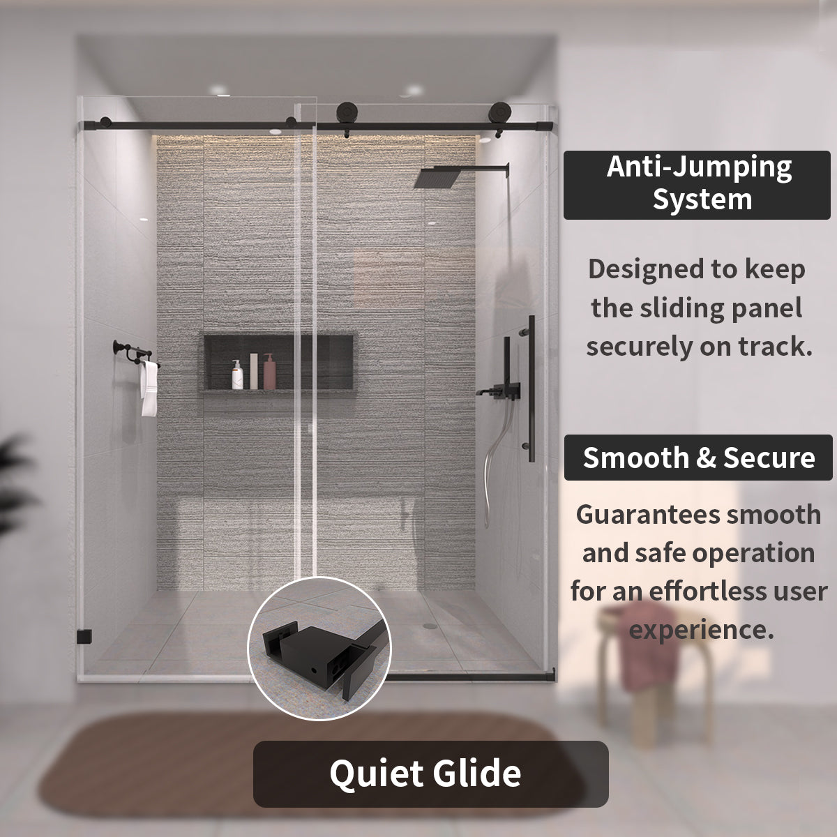 TaiMei 60 in. W x 76 in. H Sliding Semi-Frameless Shower Door with Clear Glass 7051-7660-BL09