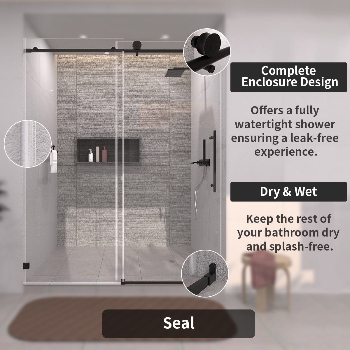 TaiMei 60 in. W x 76 in. H Sliding Semi-Frameless Shower Door with Clear Glass 7051-7660-BL10