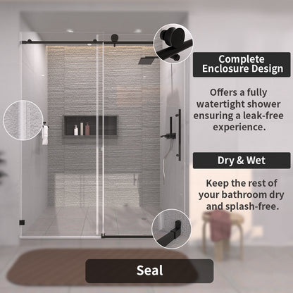 TaiMei 60 in. W x 76 in. H Sliding Semi-Frameless Shower Door with Clear Glass 7051-7660-BL10