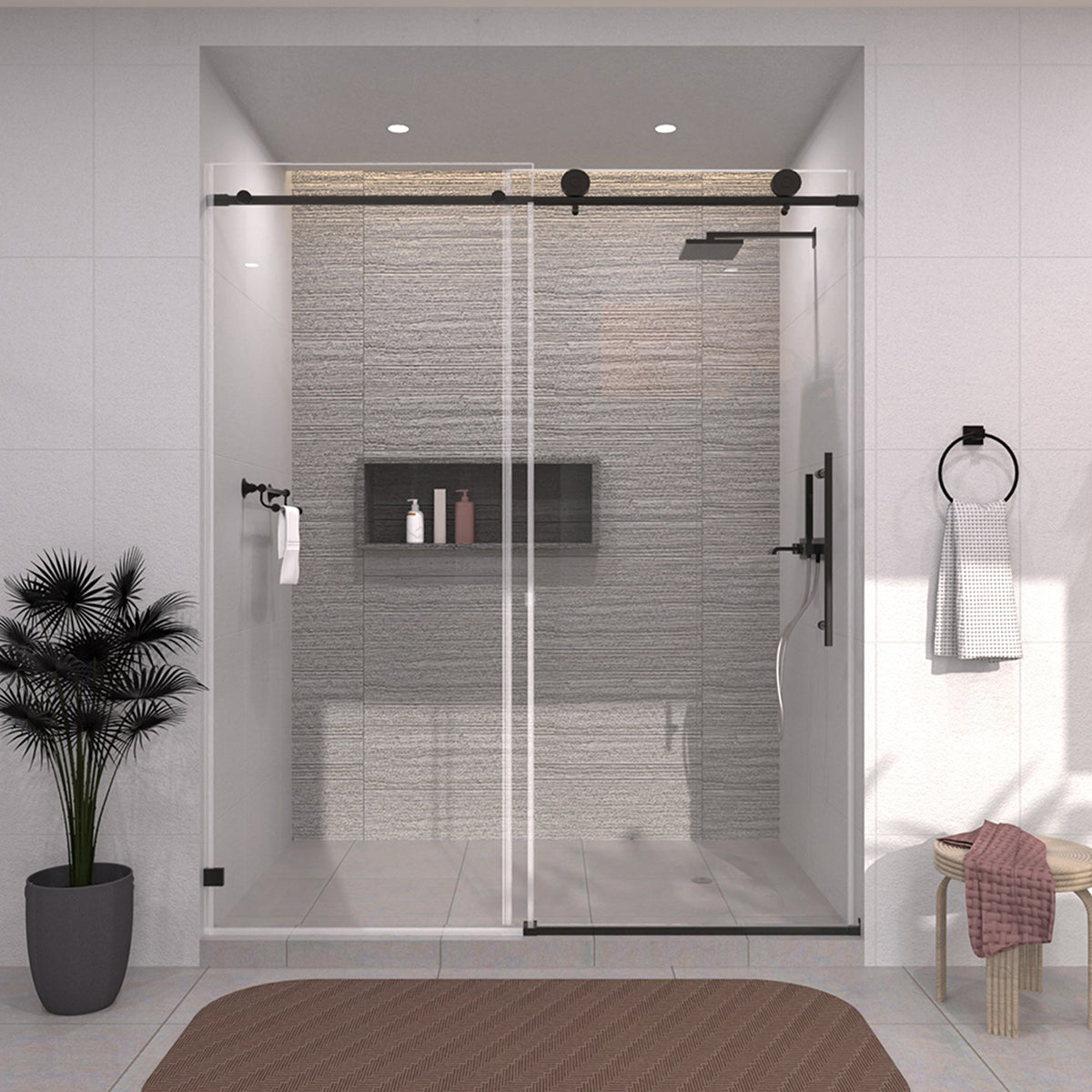 TaiMei 60 in. W x 76 in. H Sliding Semi-Frameless Shower Door with Clear Glass 7051-7660-BL14