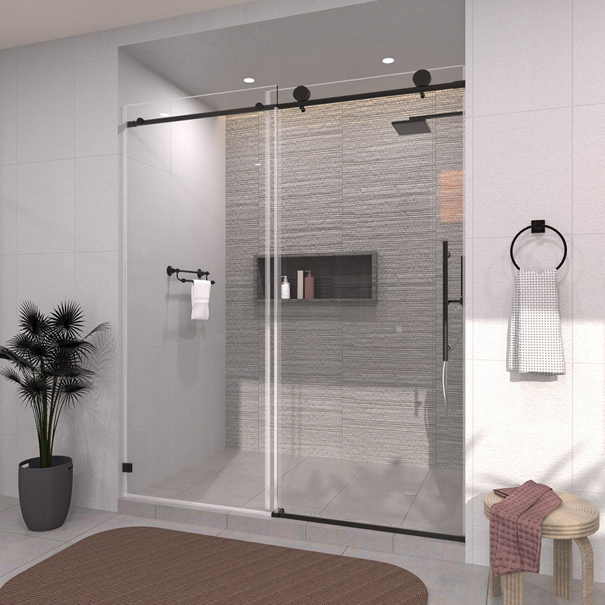 TaiMei 60 in. W x 76 in. H Sliding Semi-Frameless Shower Door with Clear Glass 7051-7660-BL15