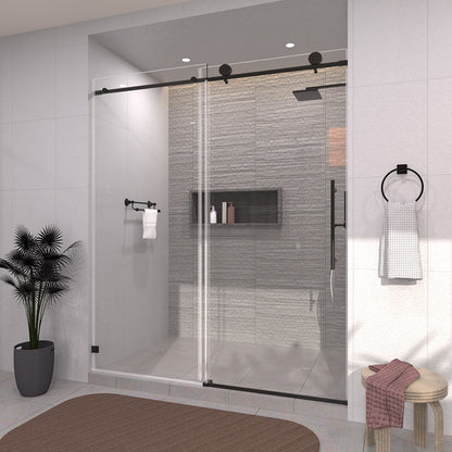 TaiMei 60 in. W x 76 in. H Sliding Semi-Frameless Shower Door with Clear Glass 7051-7660-BL15