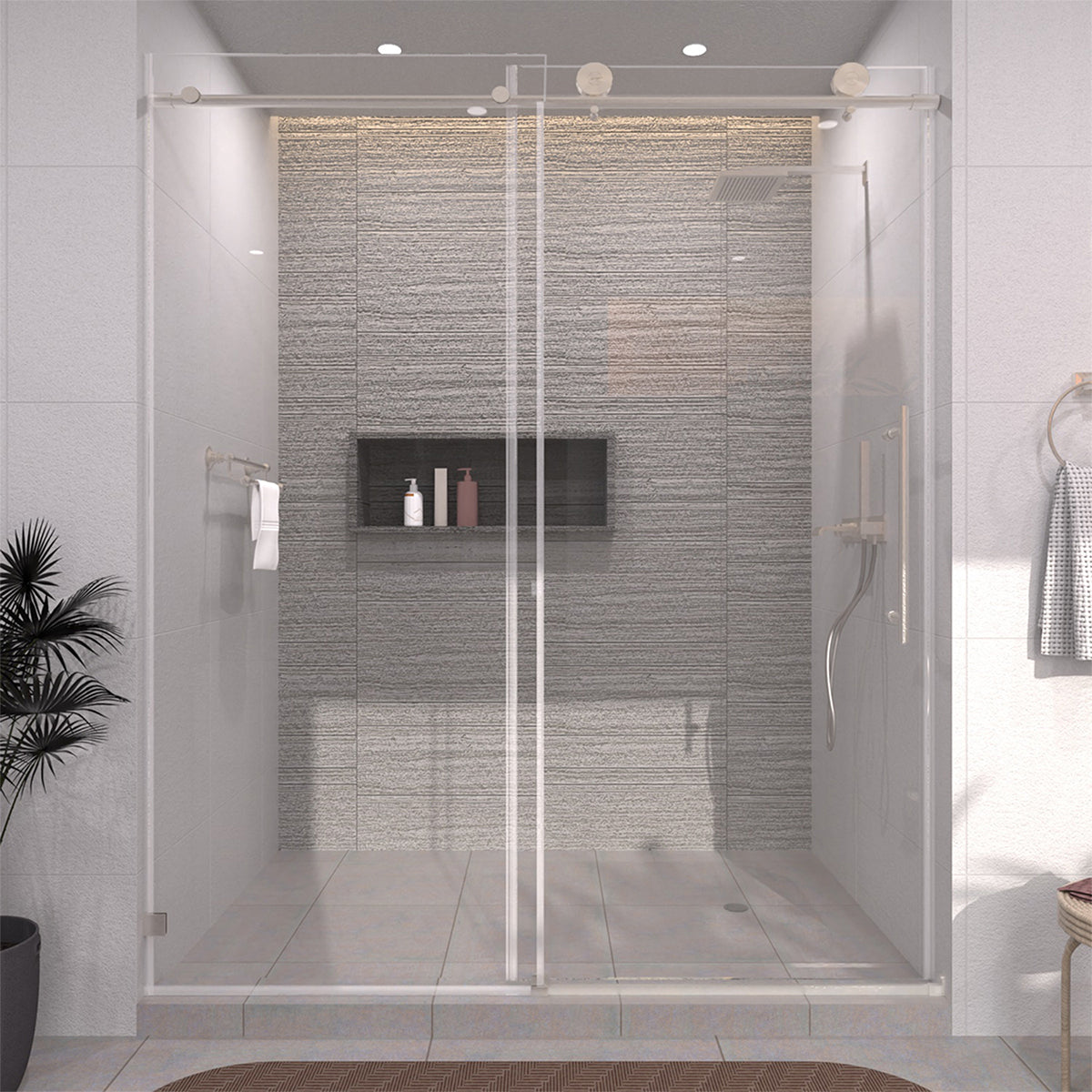 TaiMei 60 in. W x 76 in. H Sliding Semi-Frameless Shower Door with Clear Glass Brushed Nickel 7051-7660-BN01_44e82b6b-99d2-421b-905d-28947dded407