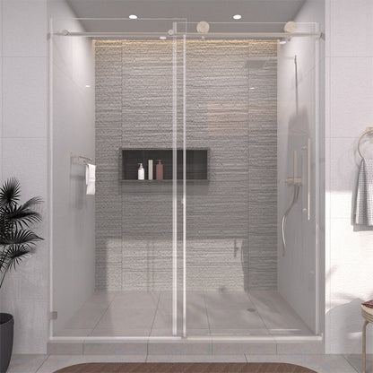 TaiMei 60 in. W x 76 in. H Sliding Semi-Frameless Shower Door with Clear Glass Brushed Nickel 7051-7660-BN01_44e82b6b-99d2-421b-905d-28947dded407