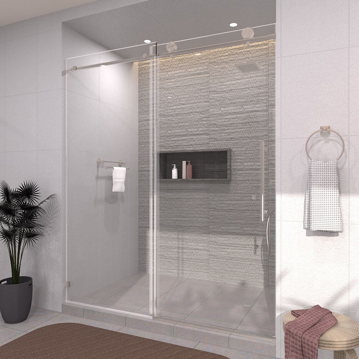 TaiMei 60 in. W x 76 in. H Sliding Semi-Frameless Shower Door with Clear Glass 7051-7660-BN02