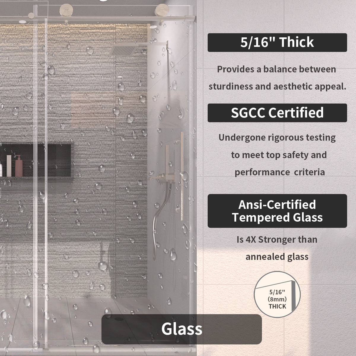 TaiMei 60 in. W x 76 in. H Sliding Semi-Frameless Shower Door with Clear Glass 7051-7660-BN08