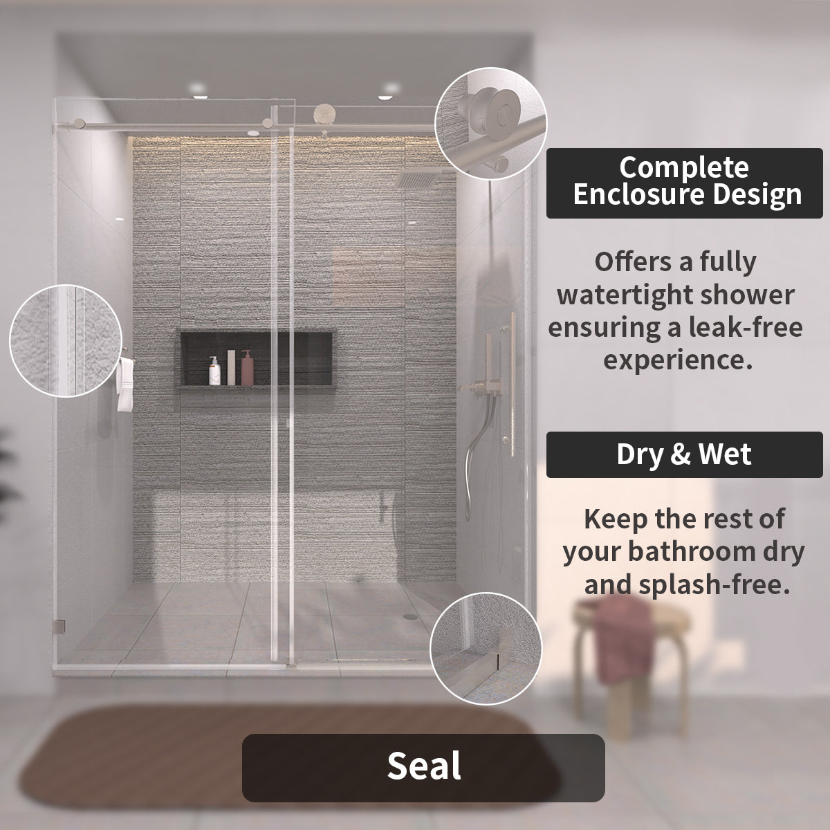 TaiMei 60 in. W x 76 in. H Sliding Semi-Frameless Shower Door with Clear Glass 7051-7660-BN10