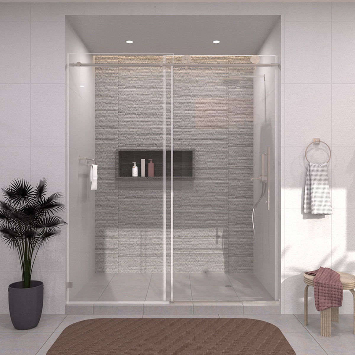 TaiMei 60 in. W x 76 in. H Sliding Semi-Frameless Shower Door with Clear Glass 7051-7660-BN14