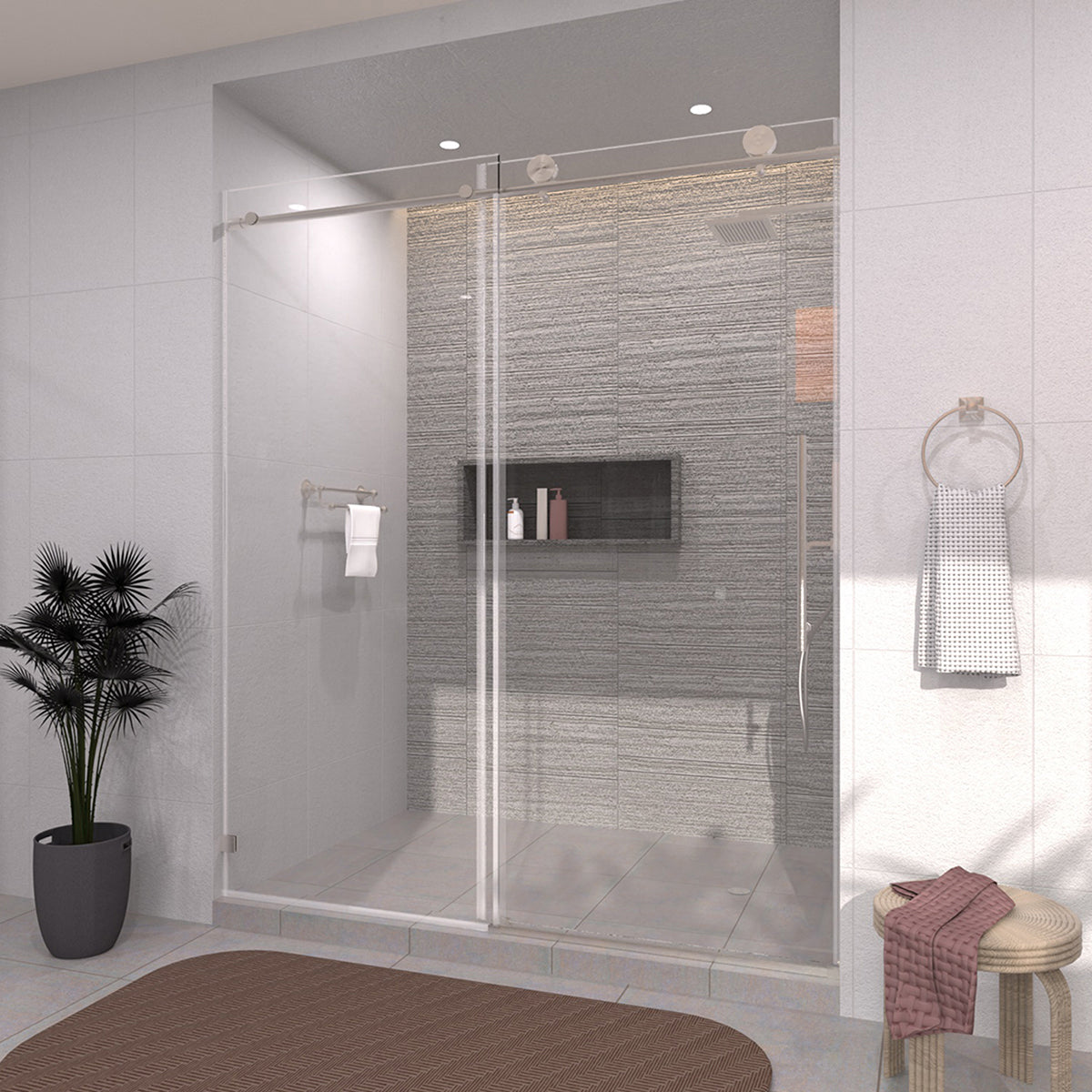 TaiMei 60 in. W x 76 in. H Sliding Semi-Frameless Shower Door with Clear Glass 7051-7660-BN15