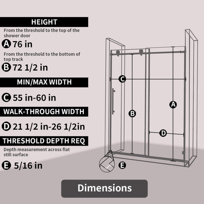 TaiMei 60 in. W x 76 in. H Sliding Semi-Frameless Shower Door with Clear Glass 7051-7660-CR05
