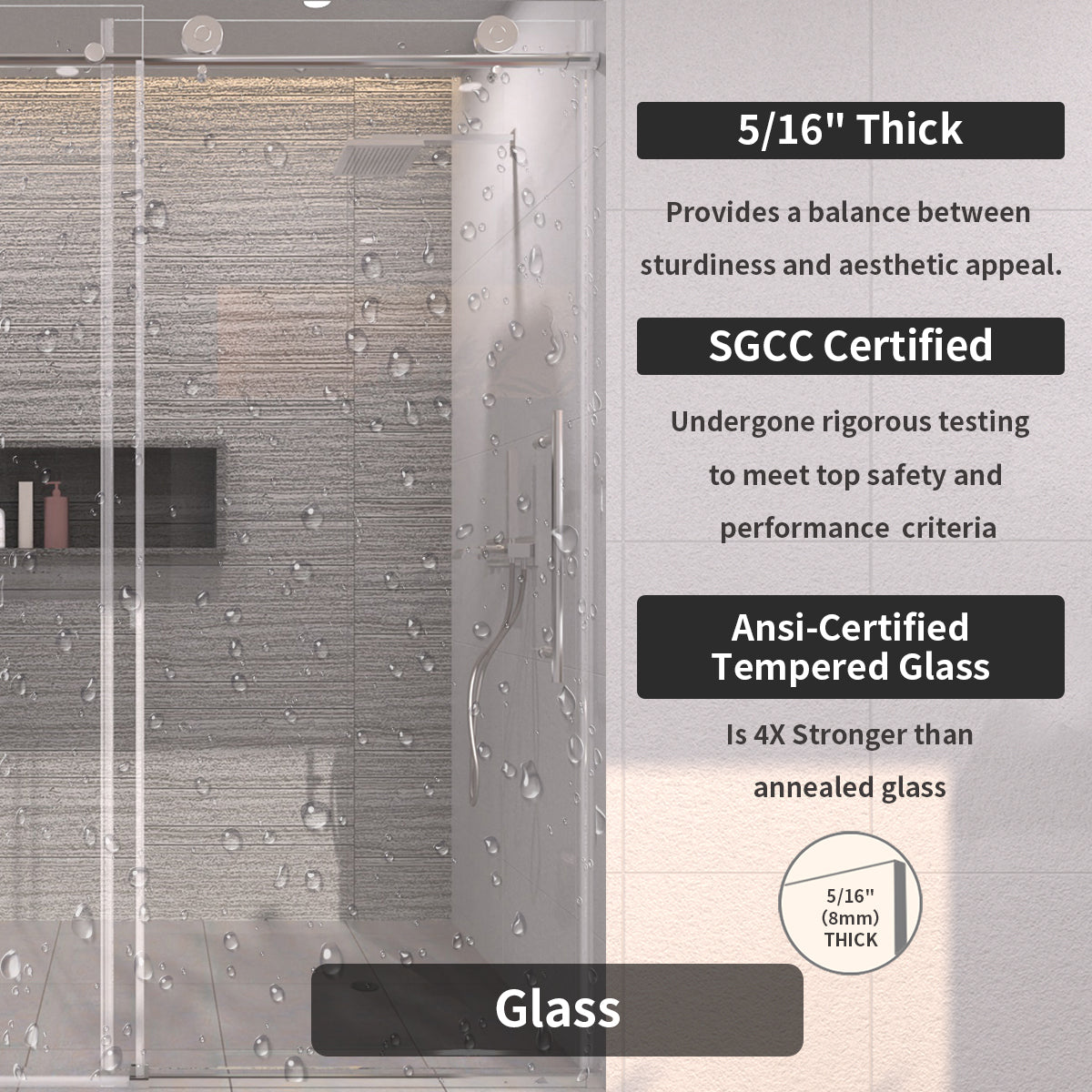 TaiMei 60 in. W x 76 in. H Sliding Semi-Frameless Shower Door with Clear Glass 7051-7660-CR08