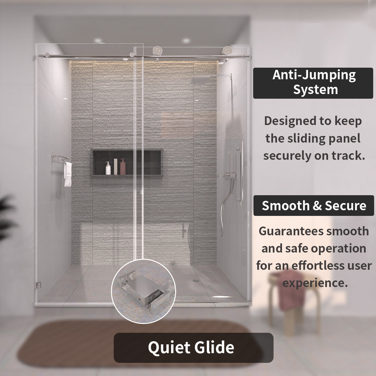 TaiMei 60 in. W x 76 in. H Sliding Semi-Frameless Shower Door with Clear Glass 7051-7660-CR09