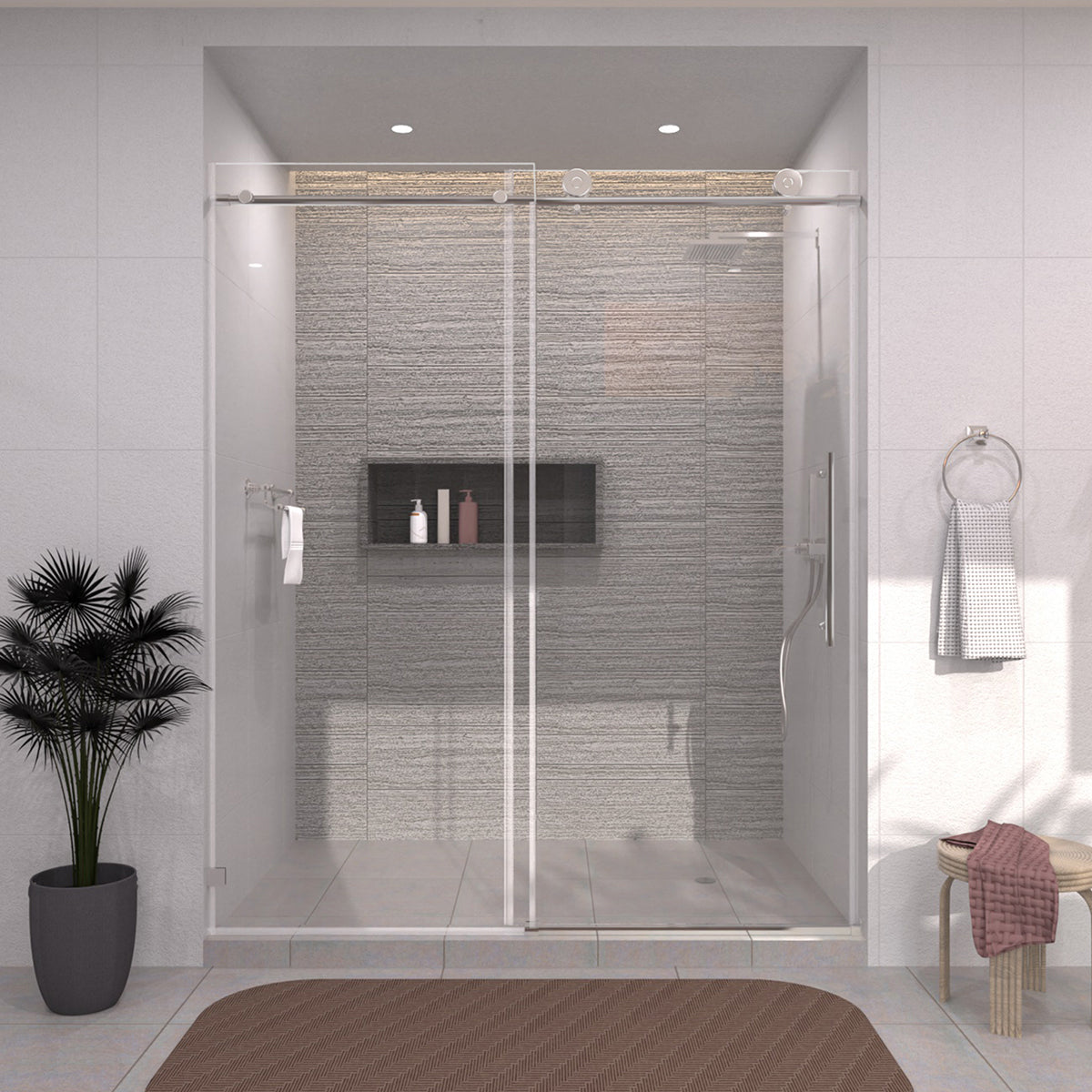 TaiMei 60 in. W x 76 in. H Sliding Semi-Frameless Shower Door with Clear Glass 7051-7660-CR14