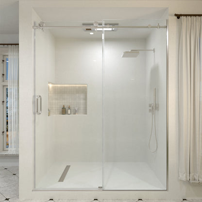 Bodum 60 in. W x 76 in. H Sliding Semi-Frameless Shower Door in Chrome Finish with Clear Glass Brushed Nickel 7051-7660BN-1_879020dd-2724-4ea7-ad31-2d3521a2b535