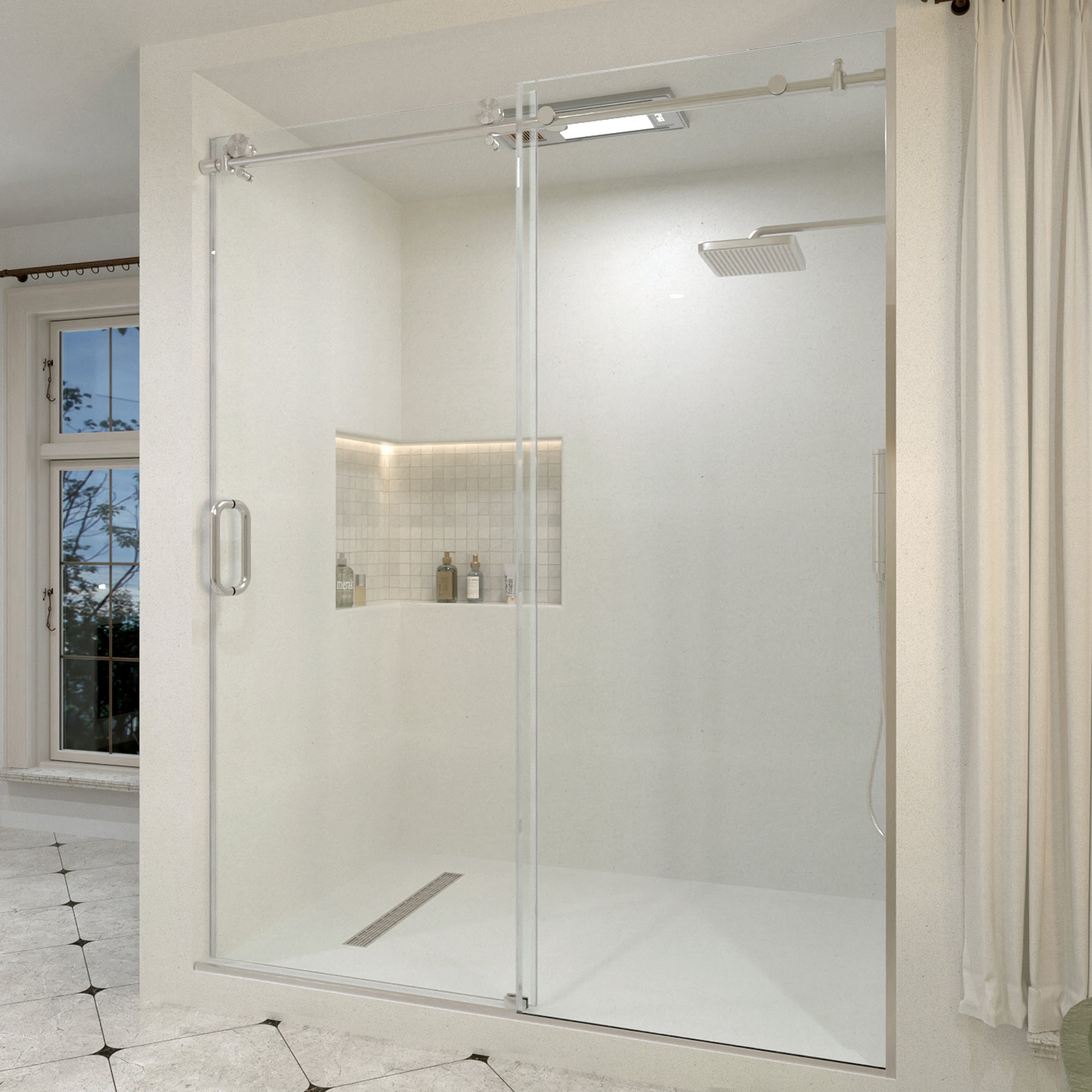 Bodum 60 in. W x 76 in. H Sliding Semi-Frameless Shower Door in Chrome Finish with Clear Glass 7051-7660BN-2