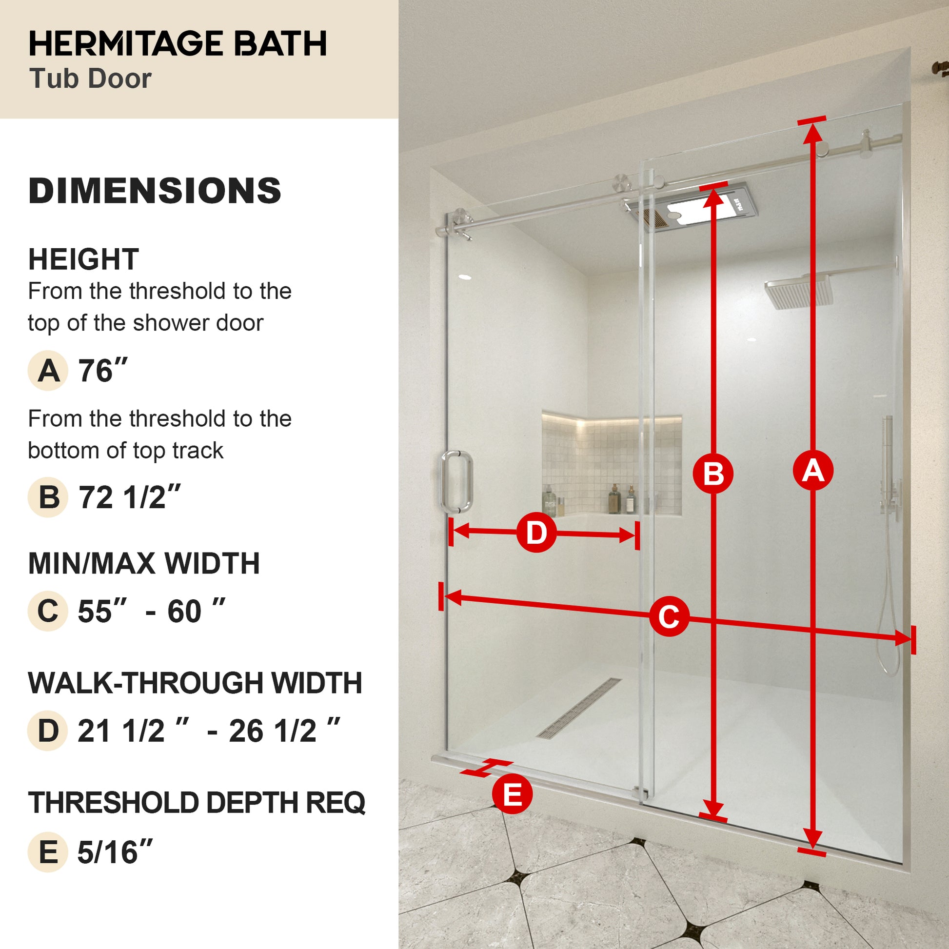 Bodum 60 in. W x 76 in. H Sliding Semi-Frameless Shower Door in Chrome Finish with Clear Glass 7051-7660BN-3