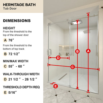 Brewo 60 in. W x 76 in. H Sliding Semi-Frameless Shower Door with Clear Glass