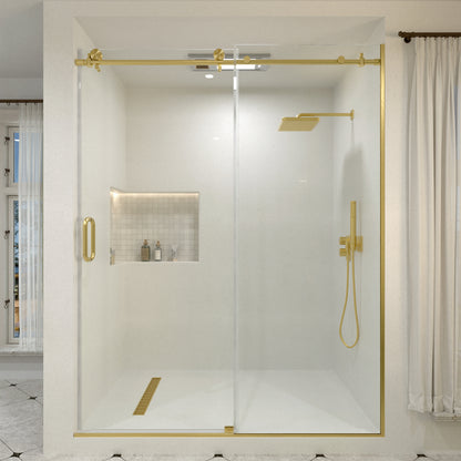 Bodum 60 in. W x 76 in. H Sliding Semi-Frameless Shower Door in Chrome Finish with Clear Glass Brushed Gold 7051-7660GD-1