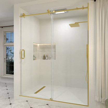 Bodum 60 in. W x 76 in. H Sliding Semi-Frameless Shower Door in Chrome Finish with Clear Glass 7051-7660GD-2
