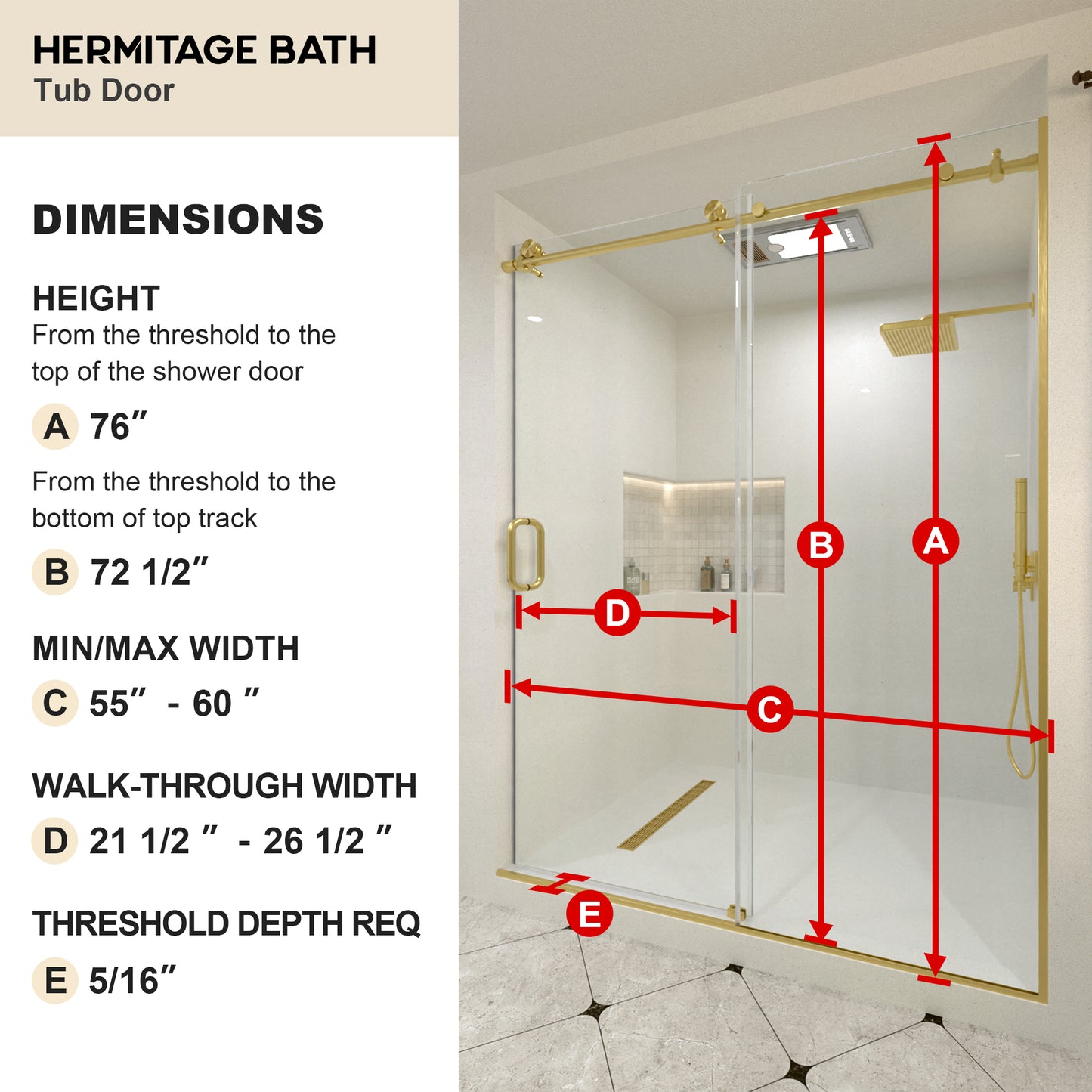 Brewo 60 in. W x 76 in. H Sliding Semi-Frameless Shower Door with Clear Glass