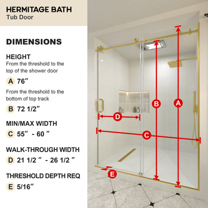 Brewo 60 in. W x 76 in. H Sliding Semi-Frameless Shower Door with Clear Glass