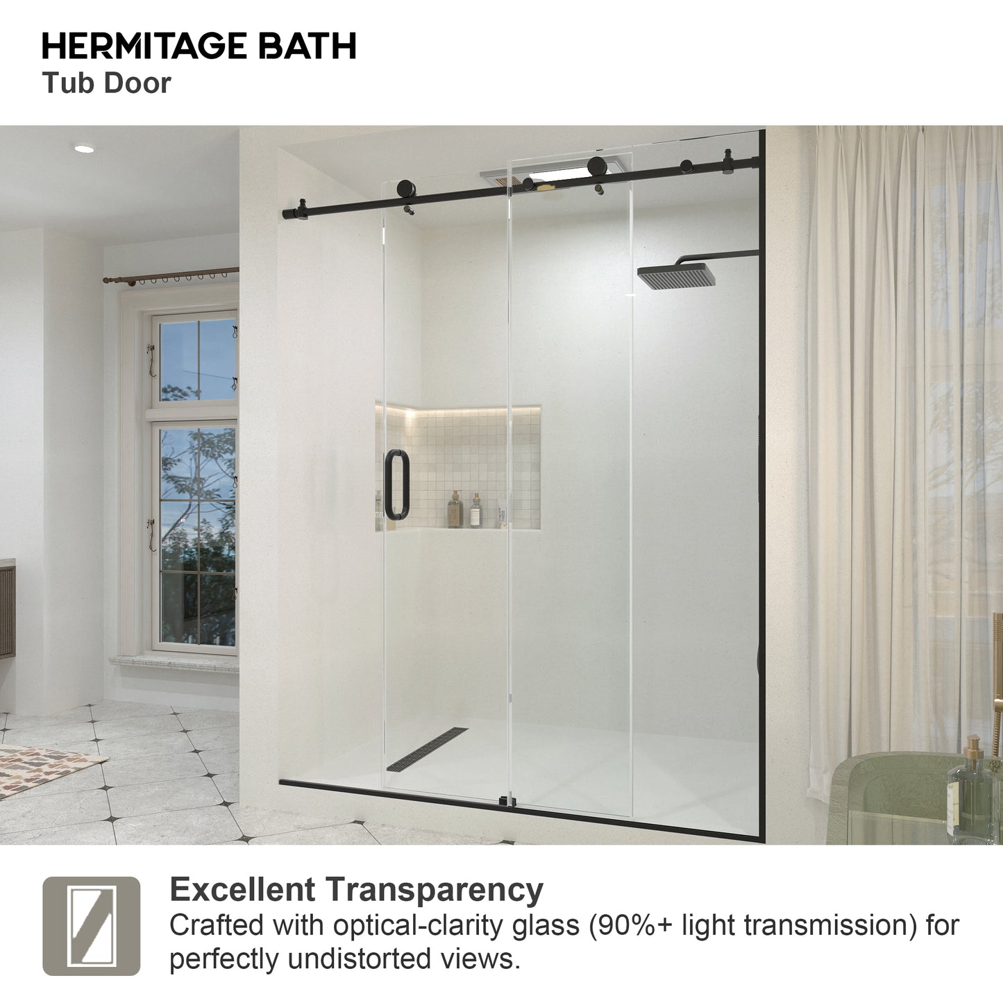 Bodum 60 in. W x 76 in. H Sliding Semi-Frameless Shower Door in Chrome Finish with Clear Glass 7051-7660MB-10