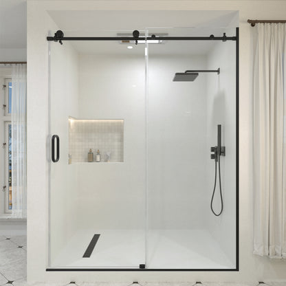 Ephemeral 60 in. W x 76 in. H Sliding Semi-Frameless Shower Door in Matte Black Finish with Clear Glass Matte Black 7051-7660MB-1_caaa6a72-875c-4dee-aa0c-73d435c2ee26