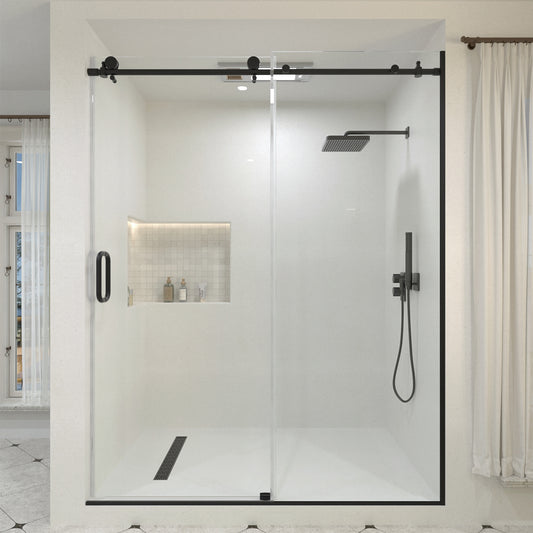 Ephemeral 60 in. W x 76 in. H Sliding Semi-Frameless Shower Door in Matte Black Finish with Clear Glass