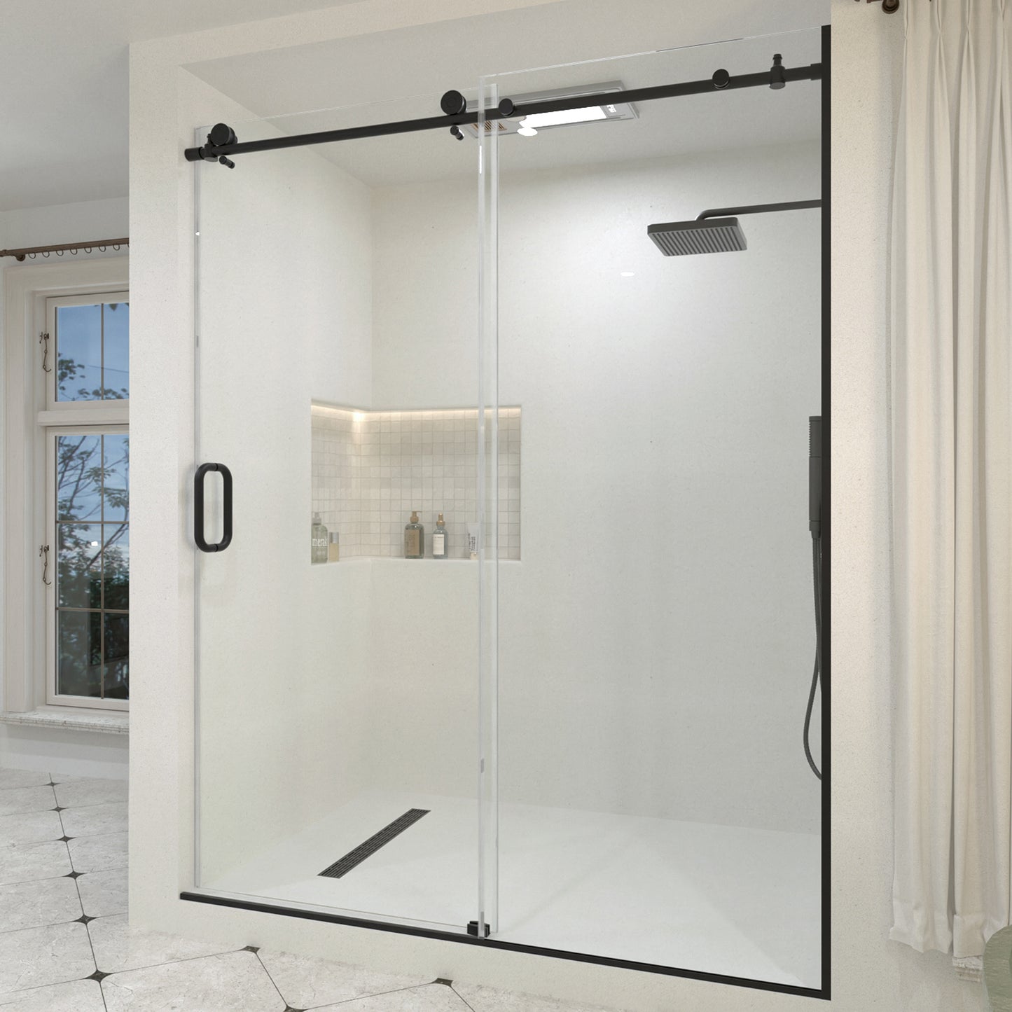 Brewo 60 in. W x 76 in. H Sliding Semi-Frameless Shower Door with Clear Glass