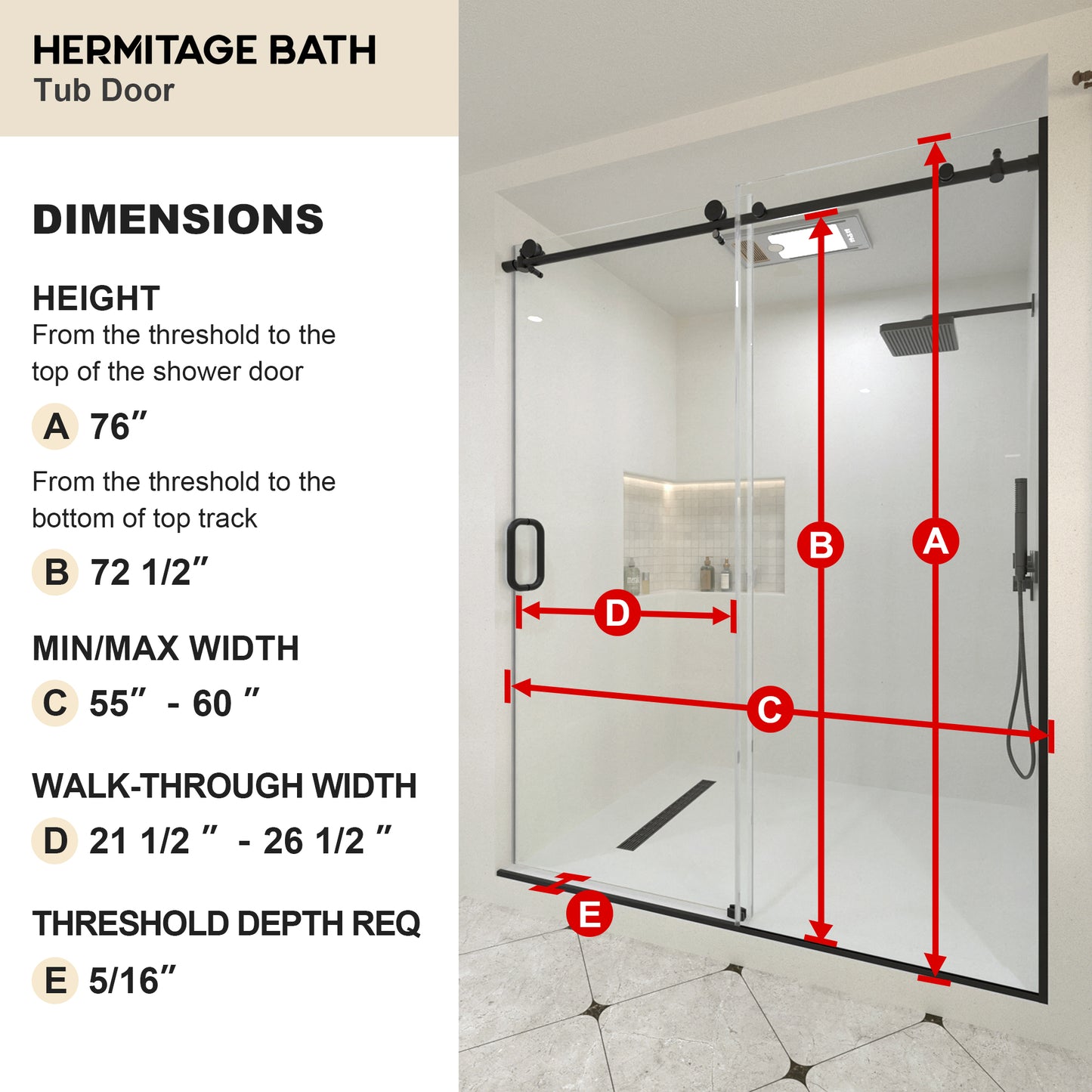 Brewo 60 in. W x 76 in. H Sliding Semi-Frameless Shower Door with Clear Glass