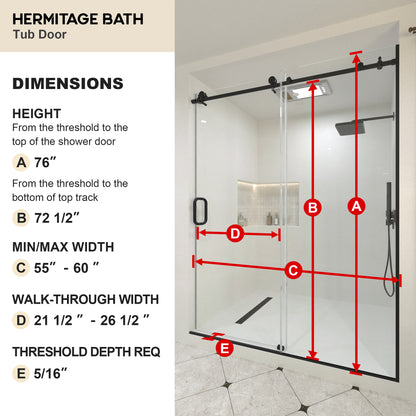 Brewo 60 in. W x 76 in. H Sliding Semi-Frameless Shower Door with Clear Glass