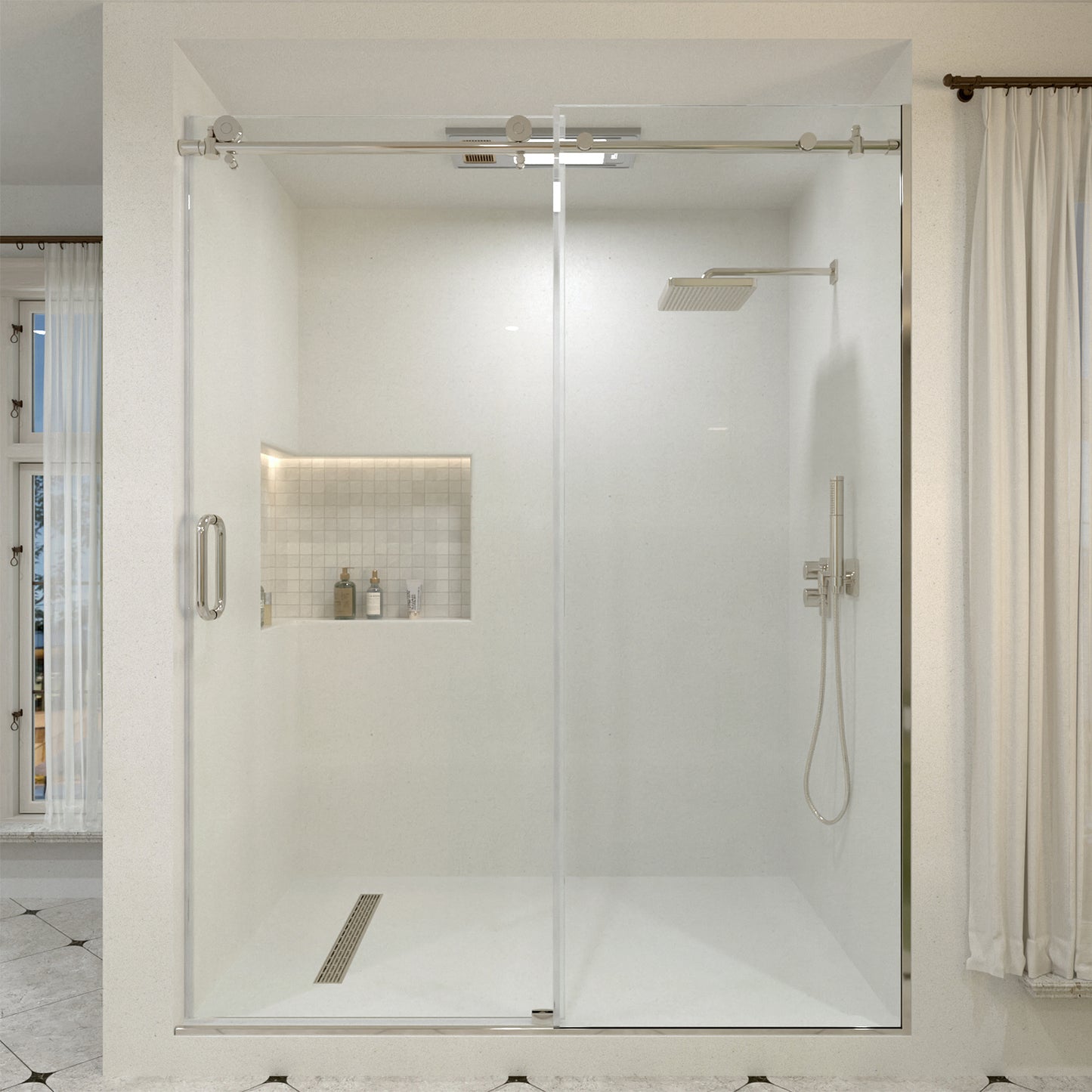 Bodum 60 in. W x 76 in. H Sliding Semi-Frameless Shower Door in Chrome Finish with Clear Glass Chrome 7051-7660SV-1