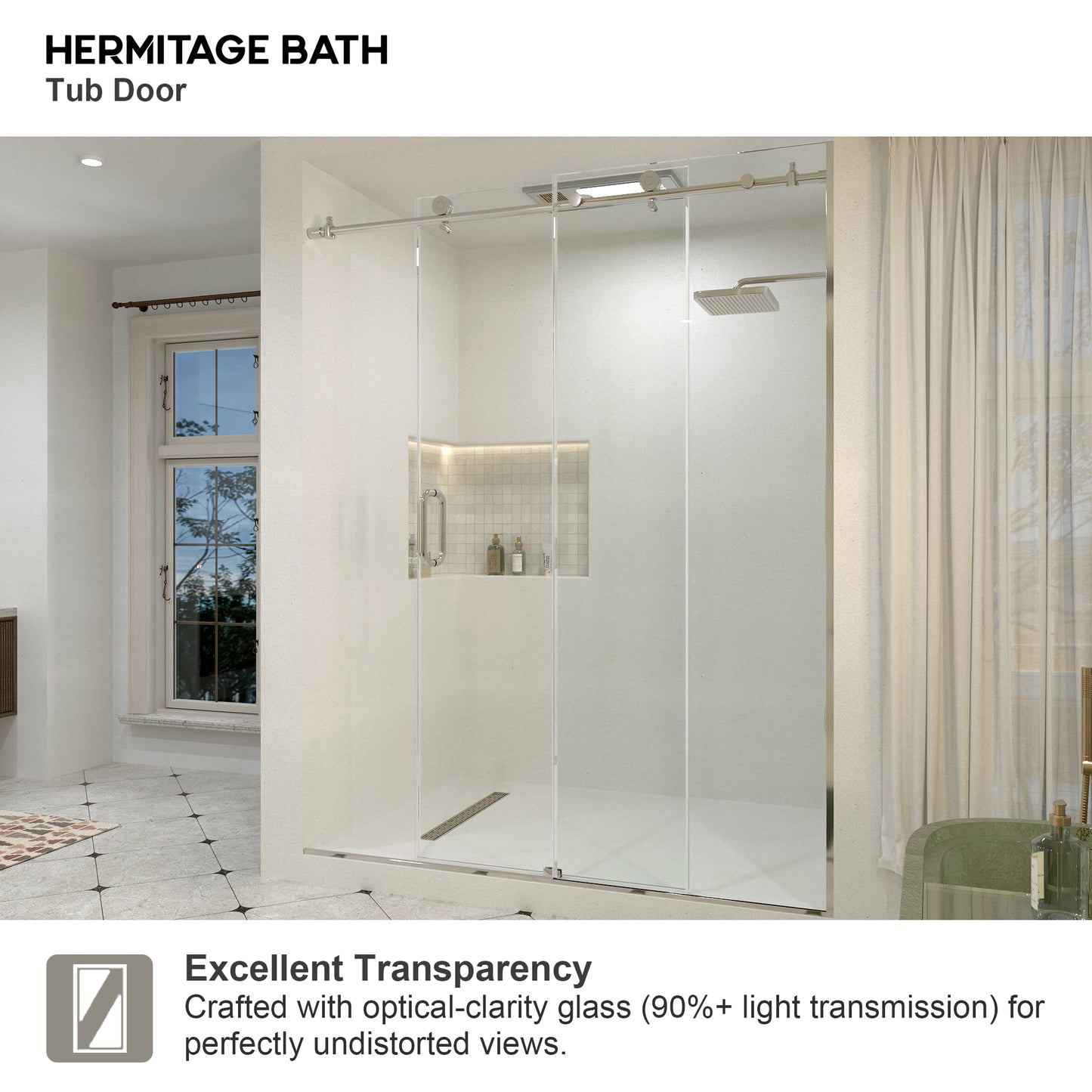 Brewo 60 in. W x 76 in. H Sliding Semi-Frameless Shower Door with Clear Glass