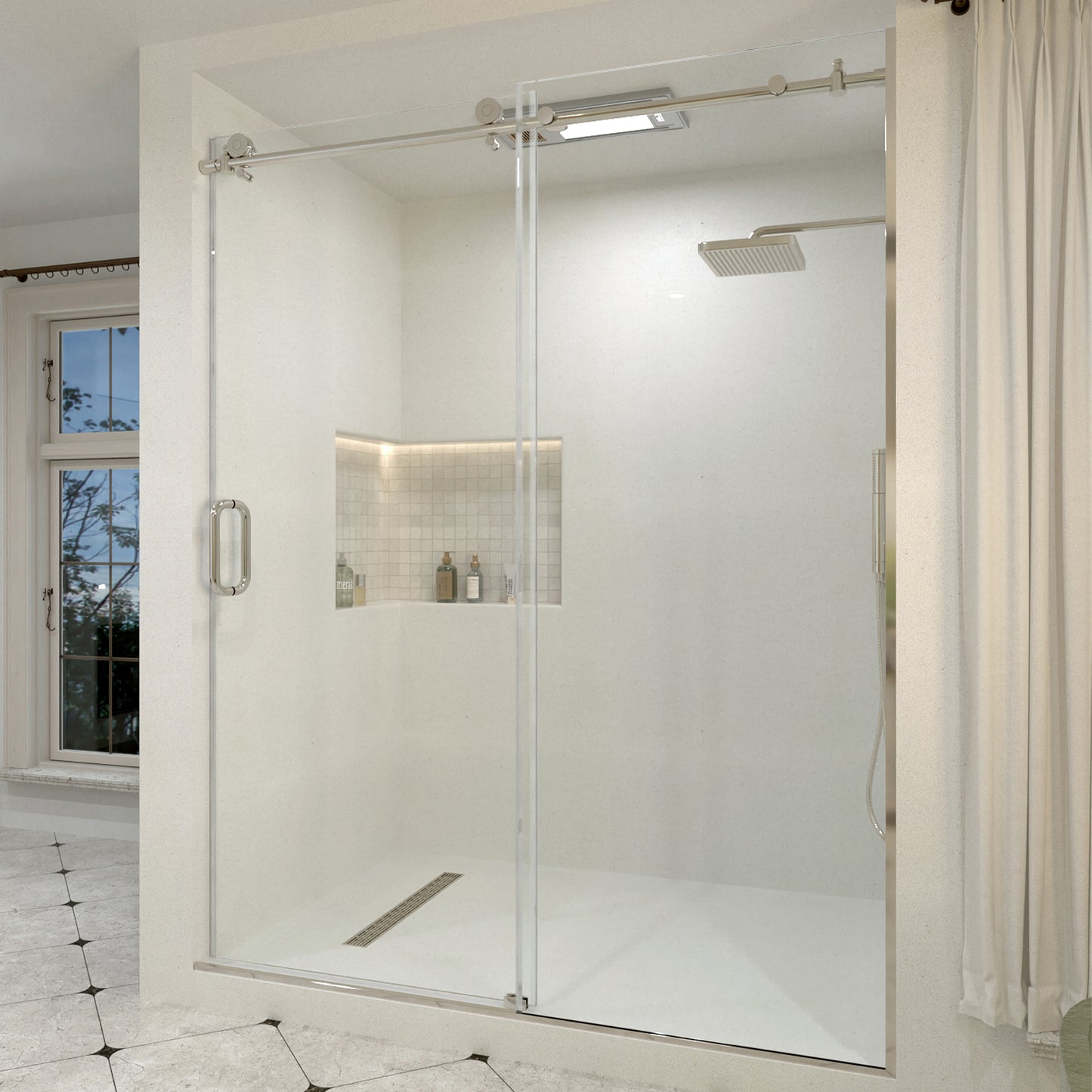Bodum 60 in. W x 76 in. H Sliding Semi-Frameless Shower Door in Chrome Finish with Clear Glass 7051-7660SV-2
