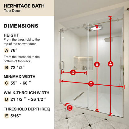 Brewo 60 in. W x 76 in. H Sliding Semi-Frameless Shower Door with Clear Glass