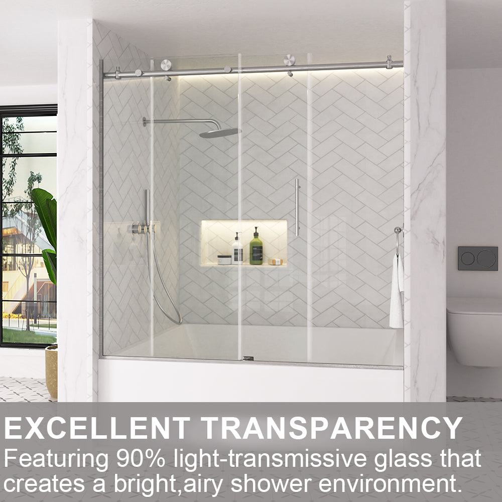 Verie 60 in. W x 60 in. H Frameless Sliding Tub Door with 1/4 in. Clear Tempered Glass 7051BN-10_c2abe6f6-8de8-4b3e-a40b-1162a27d010a