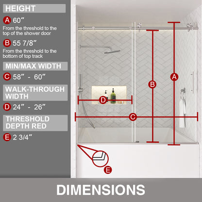 Verie 60 in. W x 60 in. H Frameless Sliding Tub Door with 1/4 in. Clear Tempered Glass 7051BN-3_12e4d51d-0d43-4430-a1a7-9b75de6d4b59