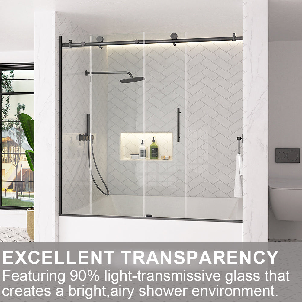 Verie 60 in. W x 60 in. H Frameless Sliding Tub Door with 1/4 in. Clear Tempered Glass 7051MB-10_26de4856-1121-4484-963c-a0312f4eeee2