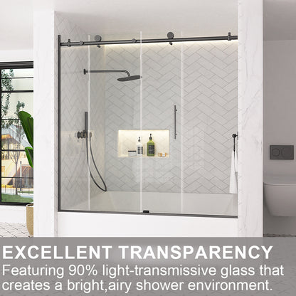 Verie 60 in. W x 60 in. H Frameless Sliding Tub Door with 1/4 in. Clear Tempered Glass 7051MB-10_26de4856-1121-4484-963c-a0312f4eeee2