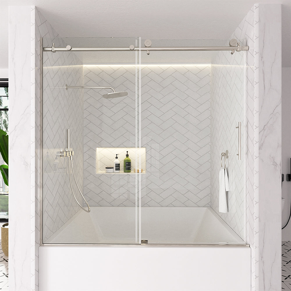 Verie 60 in. W x 60 in. H Frameless Sliding Tub Door with 1/4 in. Clear Tempered Glass Chrome 7051MB-1_64d7d714-8123-40d4-a011-6c8fb529a65f