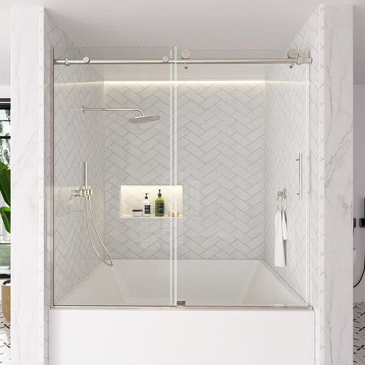 Verie 60 in. W x 60 in. H Frameless Sliding Tub Door with 1/4 in. Clear Tempered Glass Chrome 7051MB-1_64d7d714-8123-40d4-a011-6c8fb529a65f