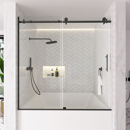 Verie 60 in. W x 60 in. H Frameless Sliding Tub Door with 1/4 in. Clear Tempered Glass Matte Black 7051MB-1_f46736f3-7235-4d55-8150-fc89ac6f916e