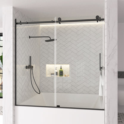 Verie 60 in. W x 60 in. H Frameless Sliding Tub Door with 1/4 in. Clear Tempered Glass 7051MB-2_84dba333-221a-43e5-ae39-2f7b468c9b60